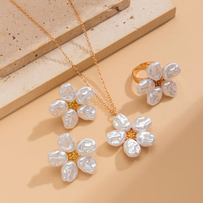 Alien Pearl Flower Pendant Necklace set