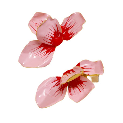 Pink drip oil petal earrings