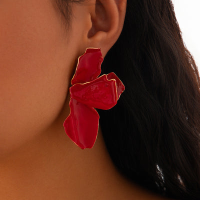 Pink drip oil petal earrings