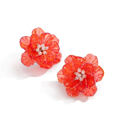 Small fresh and colorful scallop flower earrings