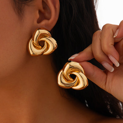 Minimally wrapped rose flower earrings