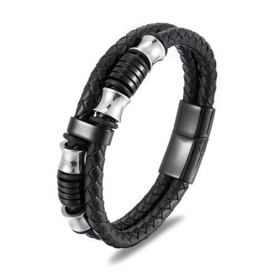 Black leather bracelet for men