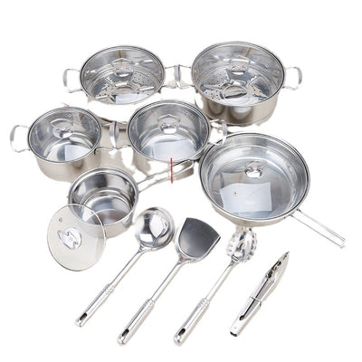 Stainless steel cookware set of 18 pieces household kitchen set