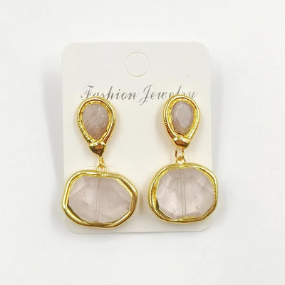 Transparent quartz mid length pendant earrings for women