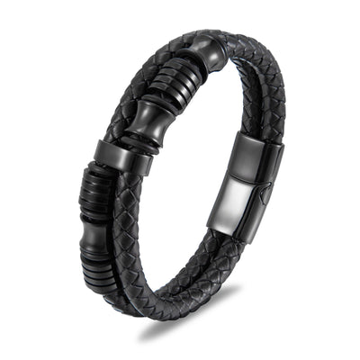 Black leather bracelet for men