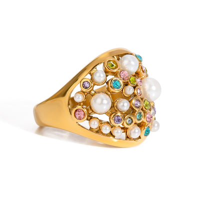 Diamond studded pearl handmade ring