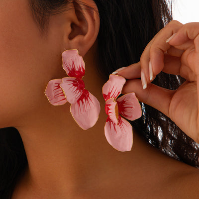 Pink drip oil petal earrings