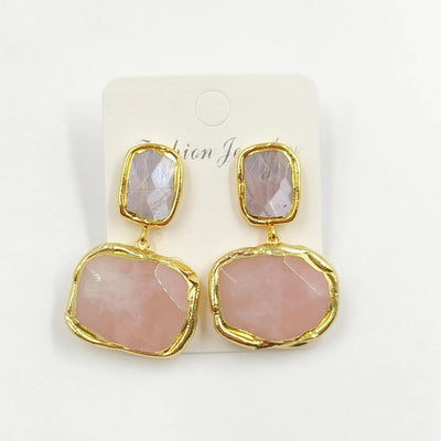 Transparent quartz mid length pendant earrings for women