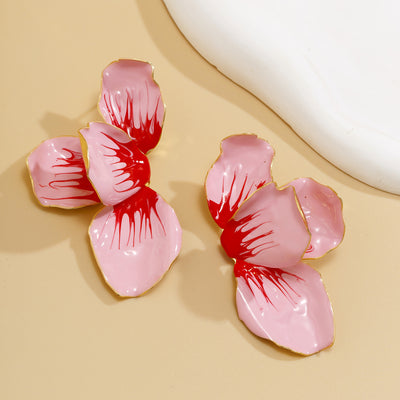 Pink drip oil petal earrings