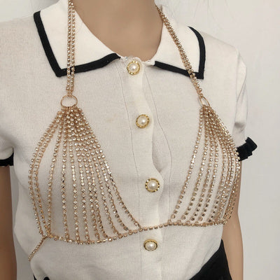 Sexy diamond chest chain women's body