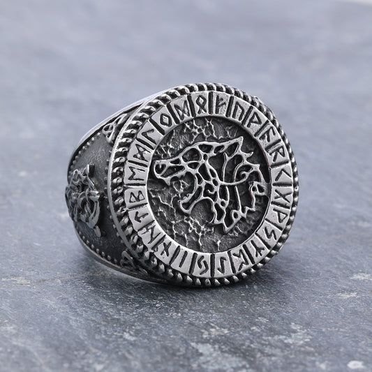 Retro wolf men's rings