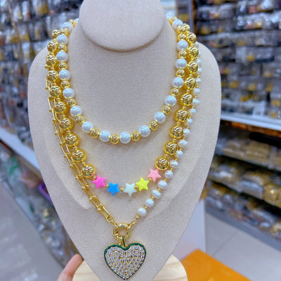 Star Heart Shape Chain Beaded Necklaces