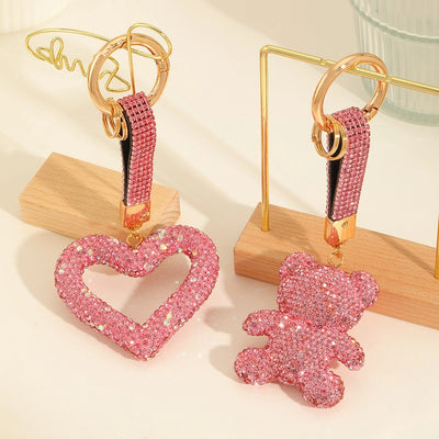 Cute Luxurious Bear Heart Shape Valentine'S Day Keychain