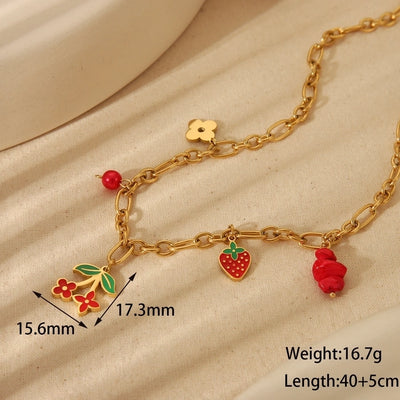 Sweet Cherry Strawberry Bracelet Earring Necklace