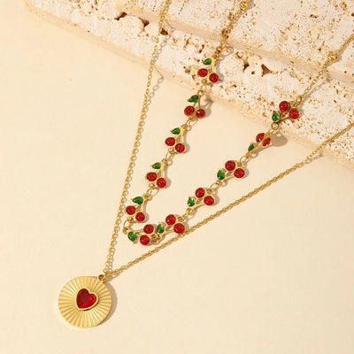 Simple Style Cherry Heart Pendant Necklace